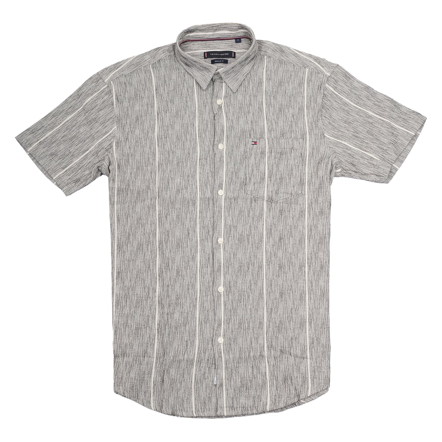 TOMMY HILFIGER Grey Striped Short Sleeve Casual Shirt