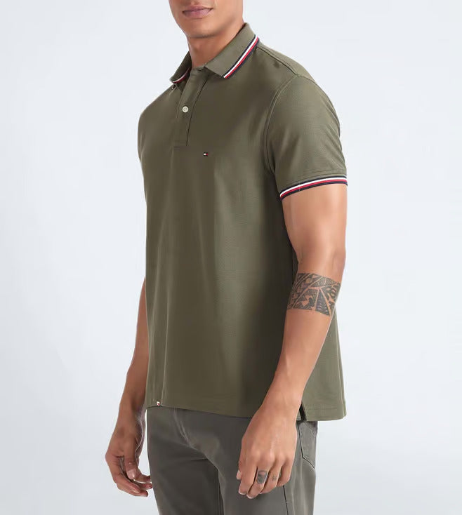 TOMMY HILFIGER Olive Green Classic Fit Pique Polo Shirt