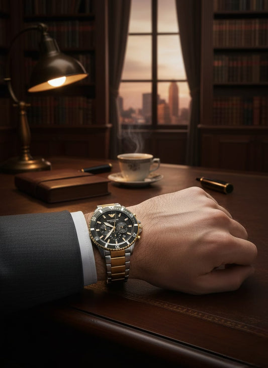 EMPORIO ARMANI Luminous Obsidian Premium Chronograph Watch (IMPORTED)