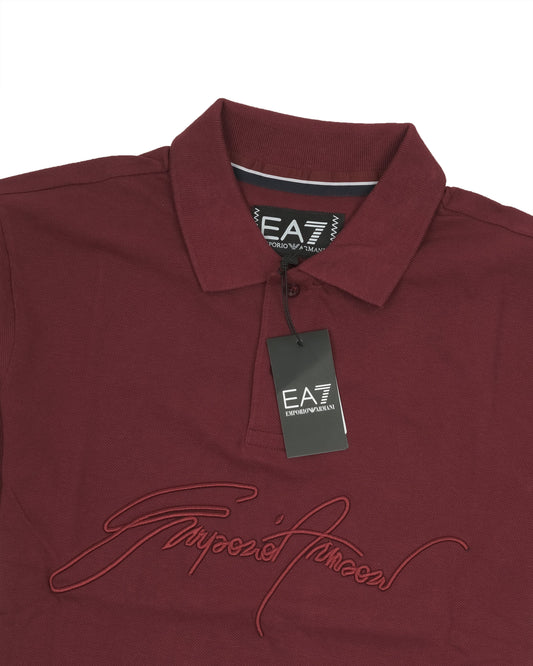 EA7 Emporio Armani Burgundy Signature Embroidered Polo Shirt