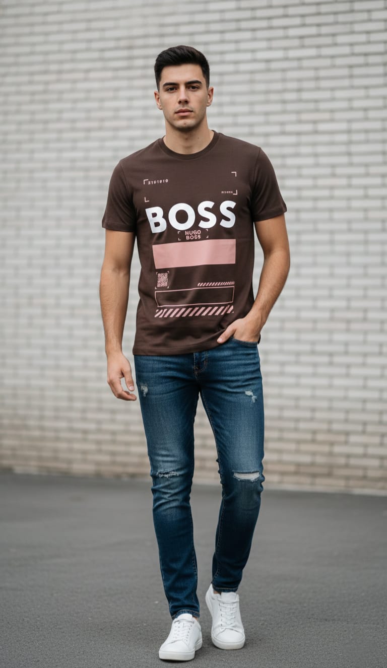 HUGO BOSS Terra Clay Urban Fit Short Sleeve Graphic Tee