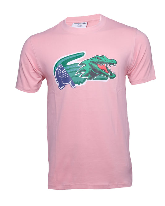 LACOSTE Pink Graphic Crocodile Logo Crew Neck T-shirt