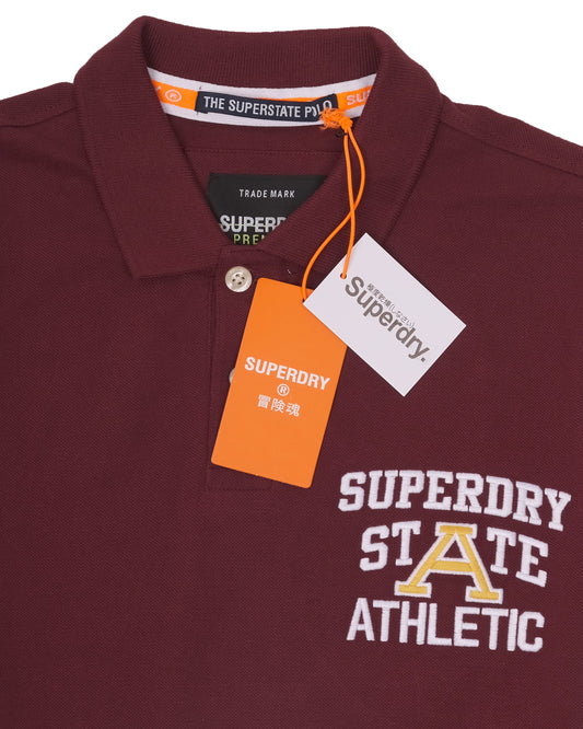 SUPERDRY Burgundy Superstate Athlet Embroidered Polo Shirt