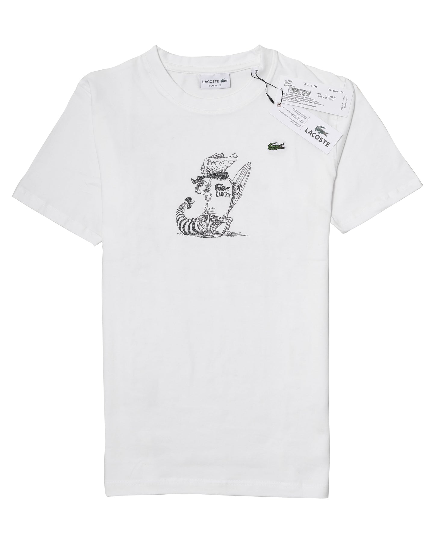 LACOSTE White Classic Fit Surfing Croc Graphic T-shirt