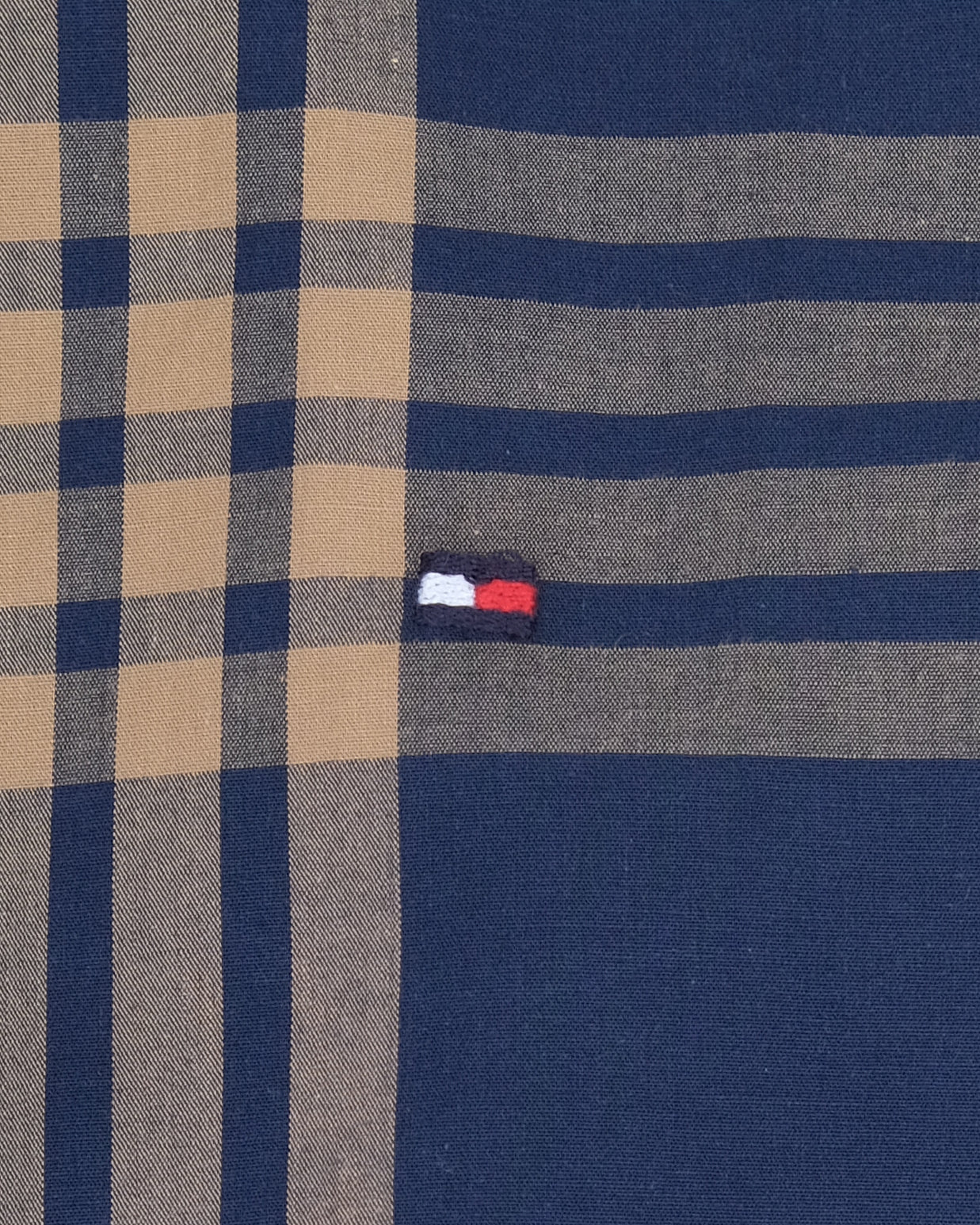 TOMMY HILFIGER Navy Beige Teal Plaid Essential Long Sleeve Shirt