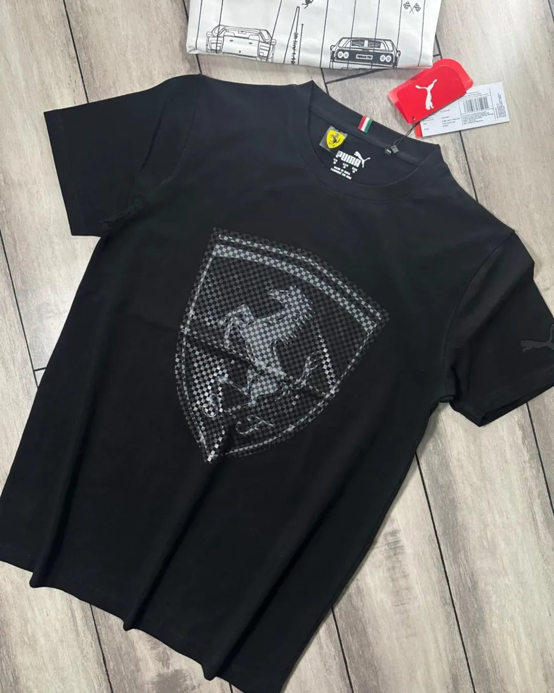 PUMA Ferrari Black Carbon Shield Graphic Heritage T-shirt
