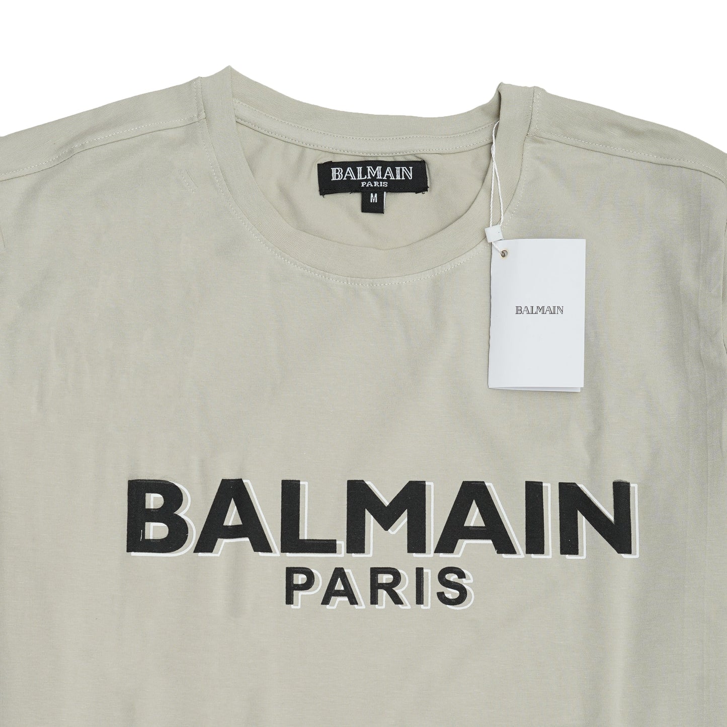 Balmain Paris Light Grey Logo Cotton T-Shirt