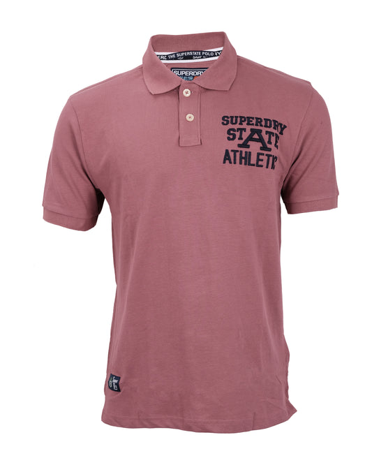 SUPERDRY Mauve Superstate Athletic Logo Cotton Polo Shirt