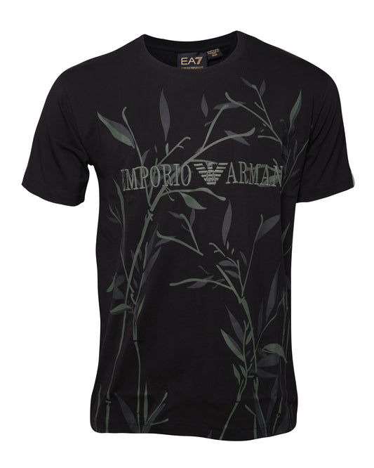 EMPORIO ARMANI EA7 Black Botanical Graphic Logo T-shirt