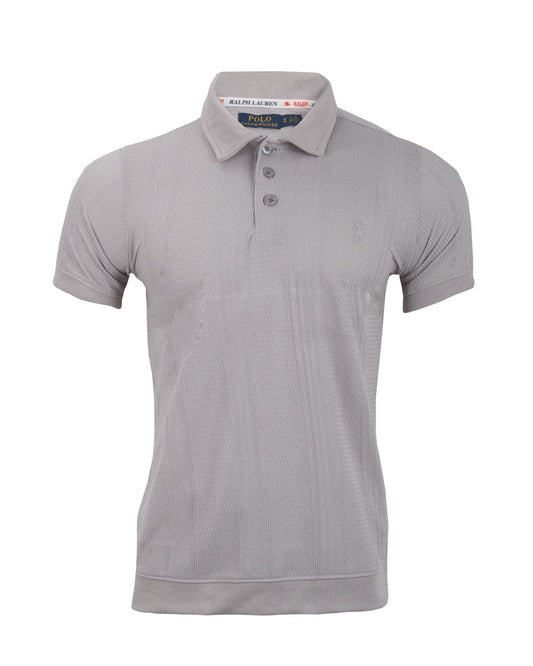 POLO RALPH LAUREN Light Grey Textured Cotton Classic Fit Polo Shirt