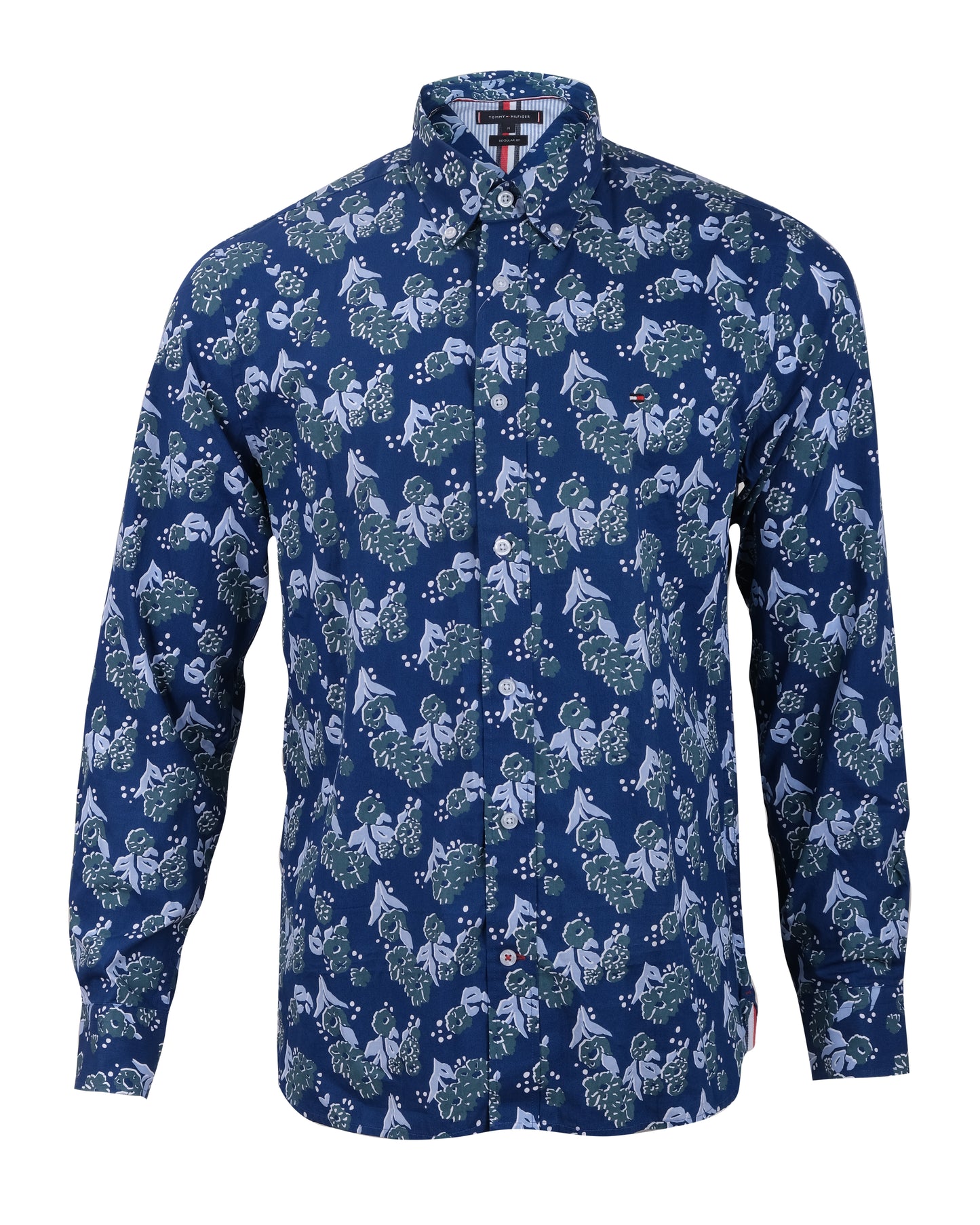 TOMMY HILFIGER Navy Blue Botanical Print Long Sleeve Cotton Shirt