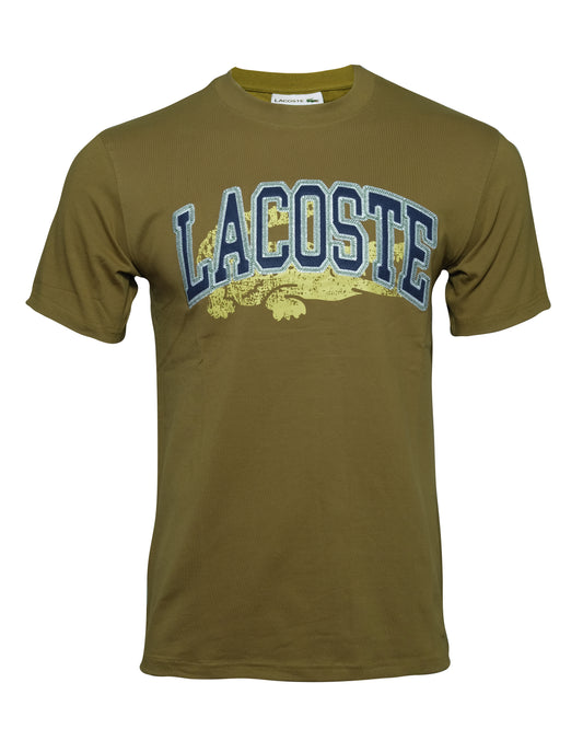 LACOSTE Olive Green Varsity Logo Graphic Tee