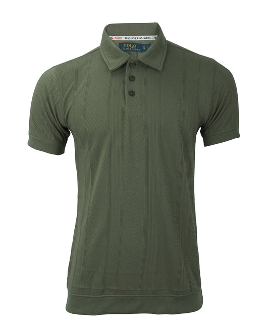 RALPH LAUREN Polo Earth Green Classic Textured Cotton Short Sleeve Shirt