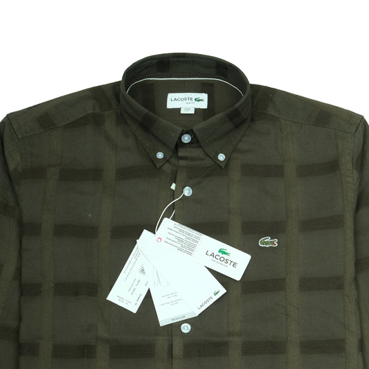 LACOSTE Olive Green Check Pattern Long Sleeve Shirt