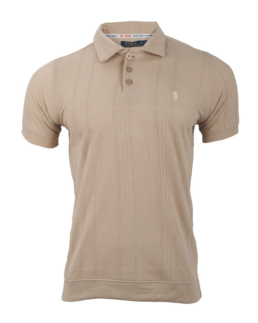 POLO RALPH LAUREN Sand Beige Textured Cotton Short Sleeve Polo Shirt