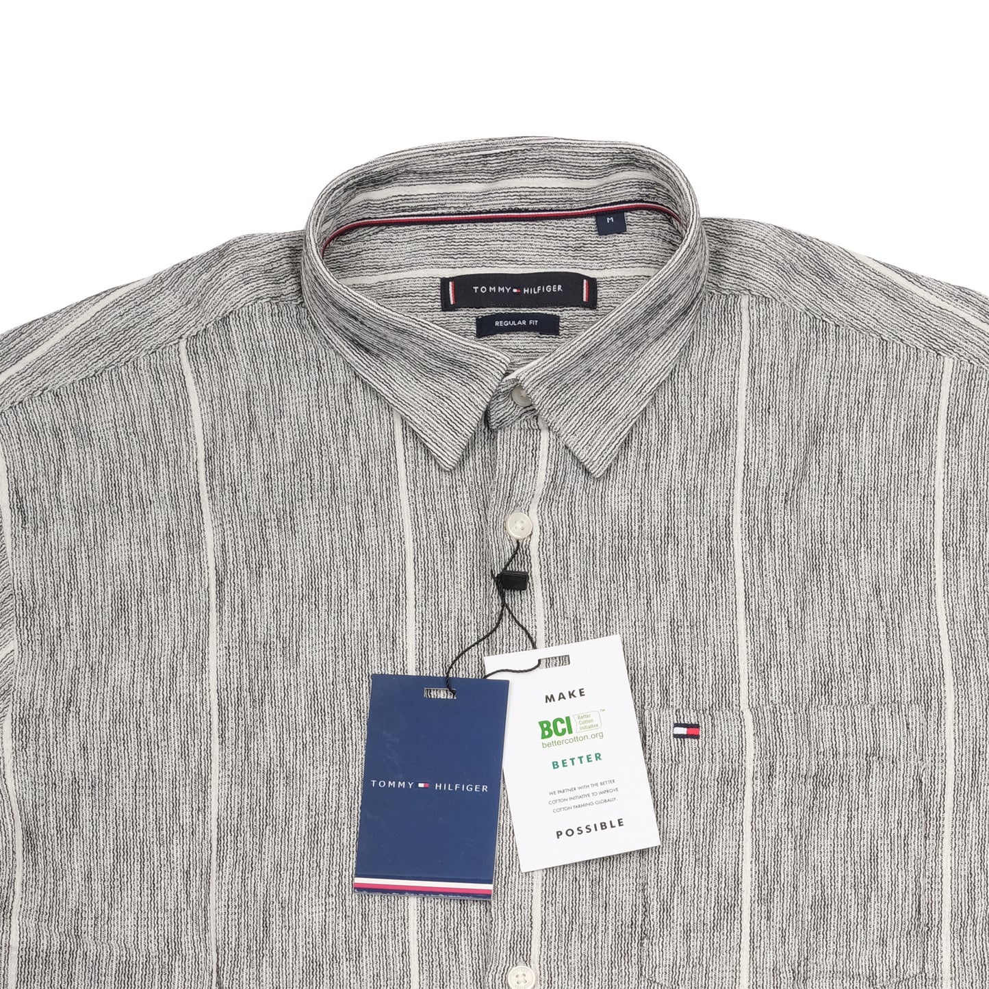 TOMMY HILFIGER Grey Striped Short Sleeve Casual Shirt