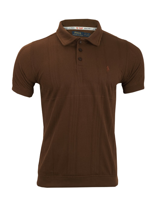 RALPH LAUREN Polo Brown Textured Classic Fit Short Sleeve Shirt