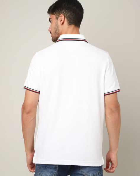 TOMMY HILFIGER White Classic Fit Striped Collar Polo Shirt