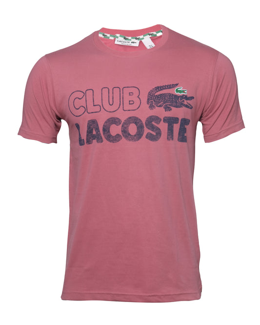 LACOSTE Club Pink Graphic Croc Logo Crew Neck T-shirt