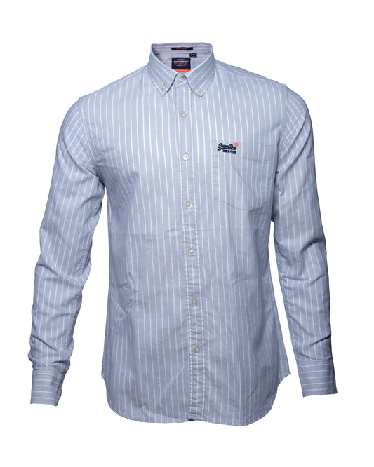 SUPERDRY Grey White Pinstripe Oxford Classic Long Sleeve Shirt