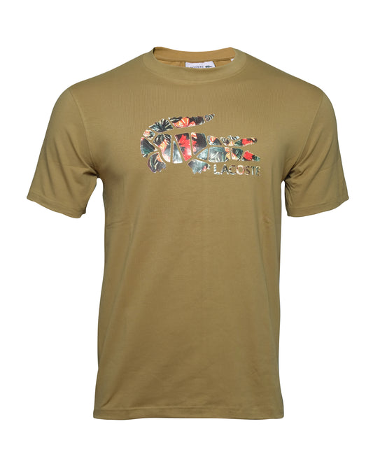 LACOSTE Khaki Floral Croc Print Heritage Crewneck T-shirt
