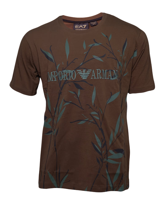 EA7 Emporio Armani Olive Green Botanical Print Logo T-shirt