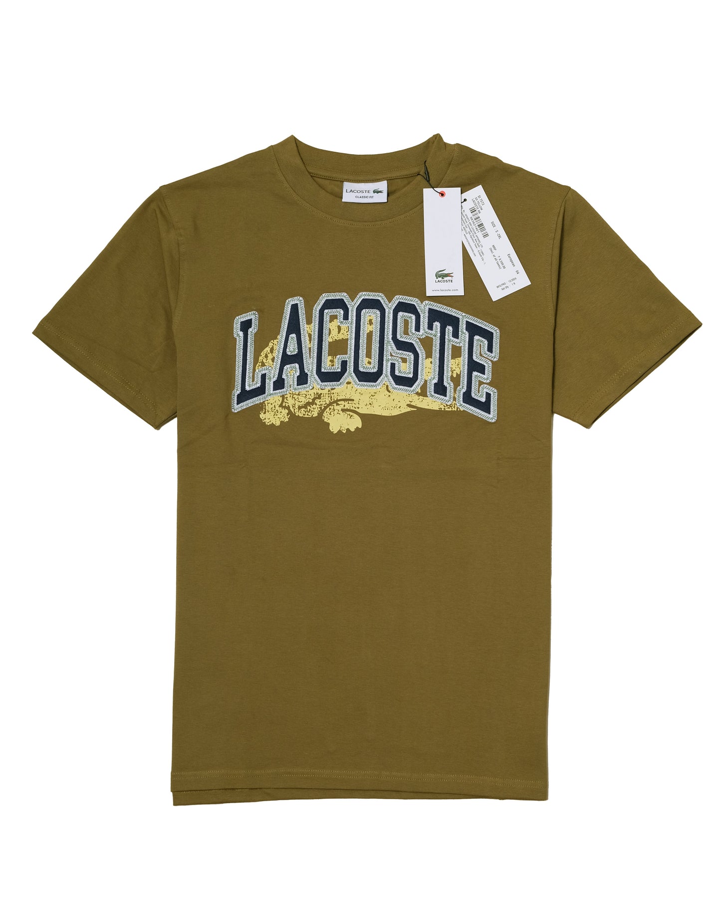LACOSTE Olive Green Varsity Logo Graphic Tee