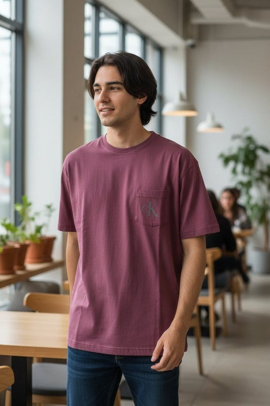 Calvin Klein Classic Pocket Tee in Burgundy