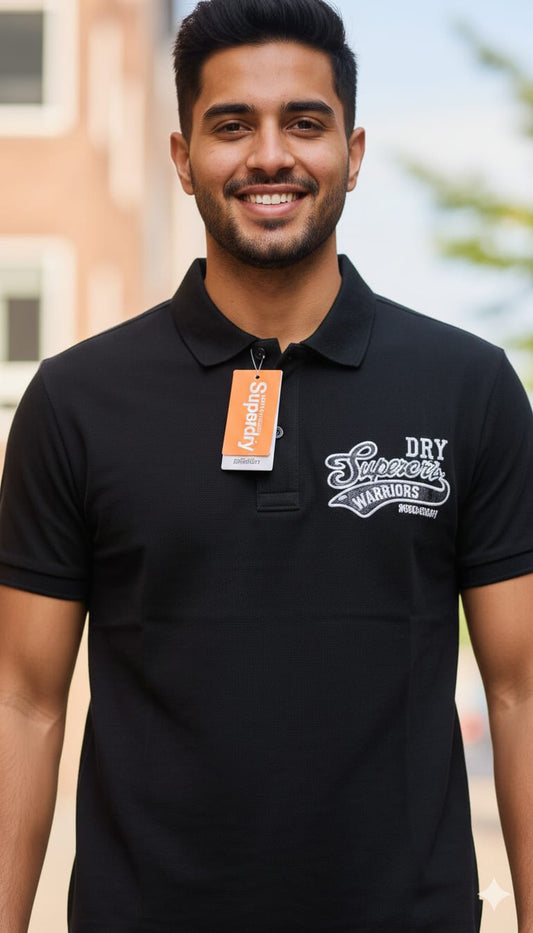 Superdry Men's Classic Black Polo Shirt with Logo
