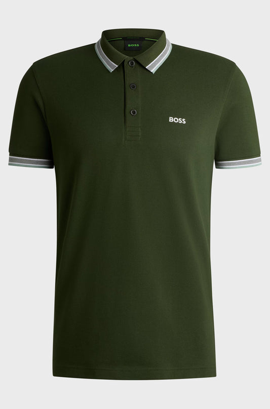 BOSS Military Green Contrast Trim Polo Shirt