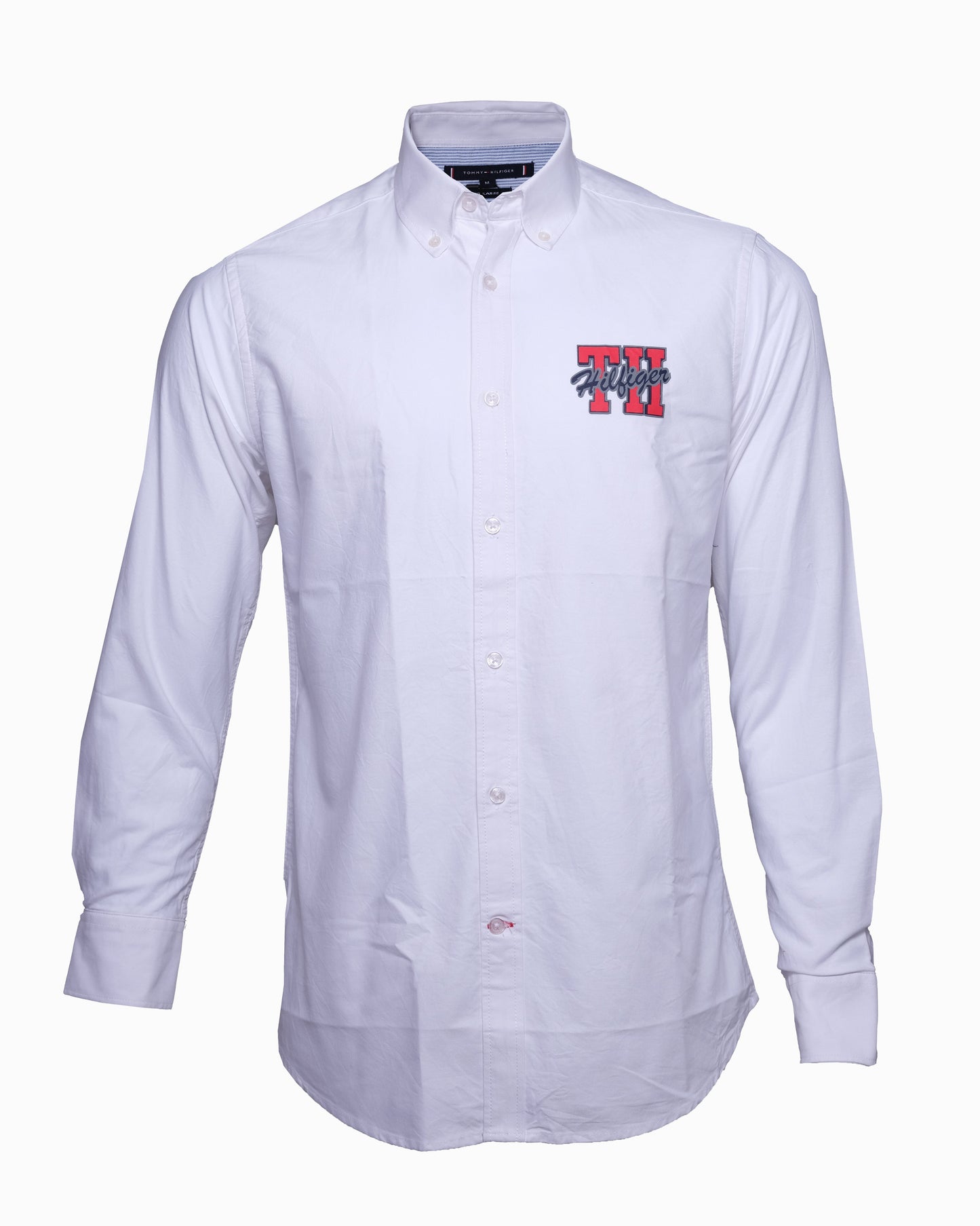 TOMMY HILFIGER White Embroidered Logo Crest Oxford Long Sleeve Shirt