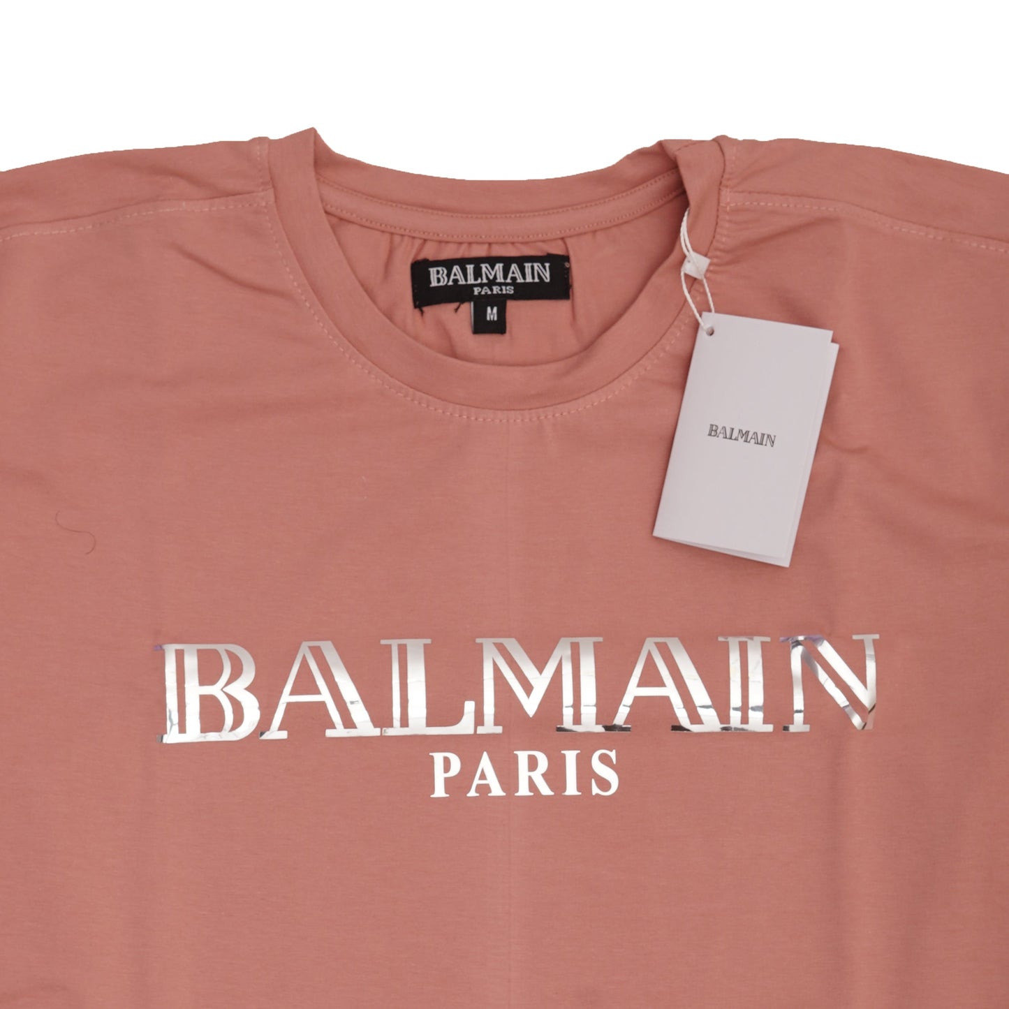 BALMAIN Paris Reflective Logo Dusty Pink T-Shirt