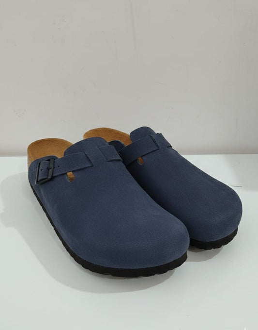 BIRKENSTOCK Classic Suede Clogs in Navy Blue