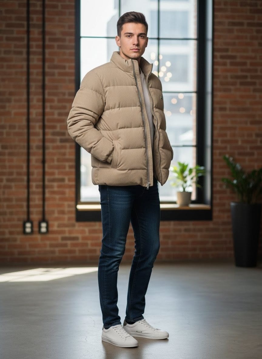 Lacoste Men's Quilted Puffer Jacket in Beige