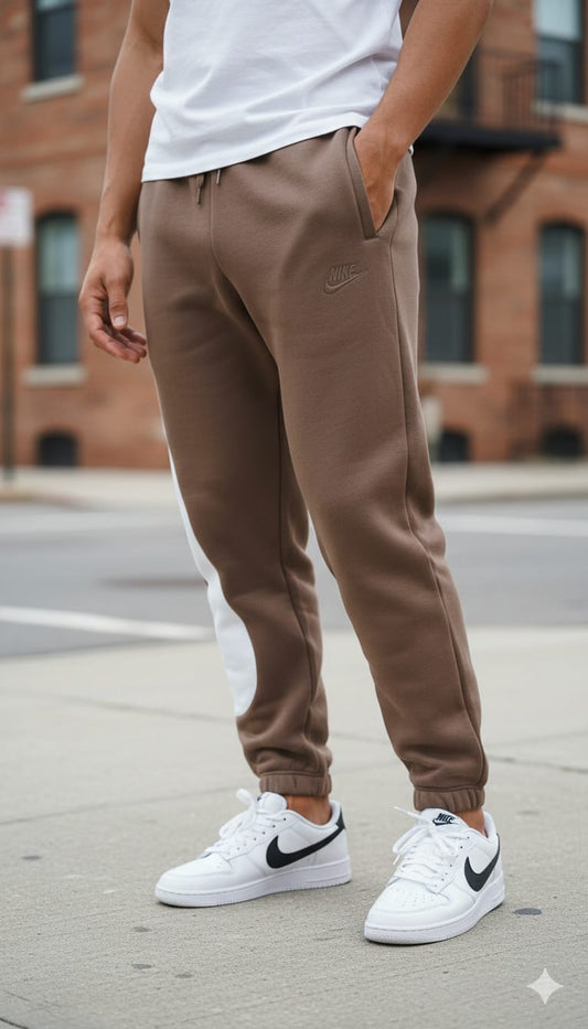 Nike Essential Fleece Joggers in Brown with White Swoosh