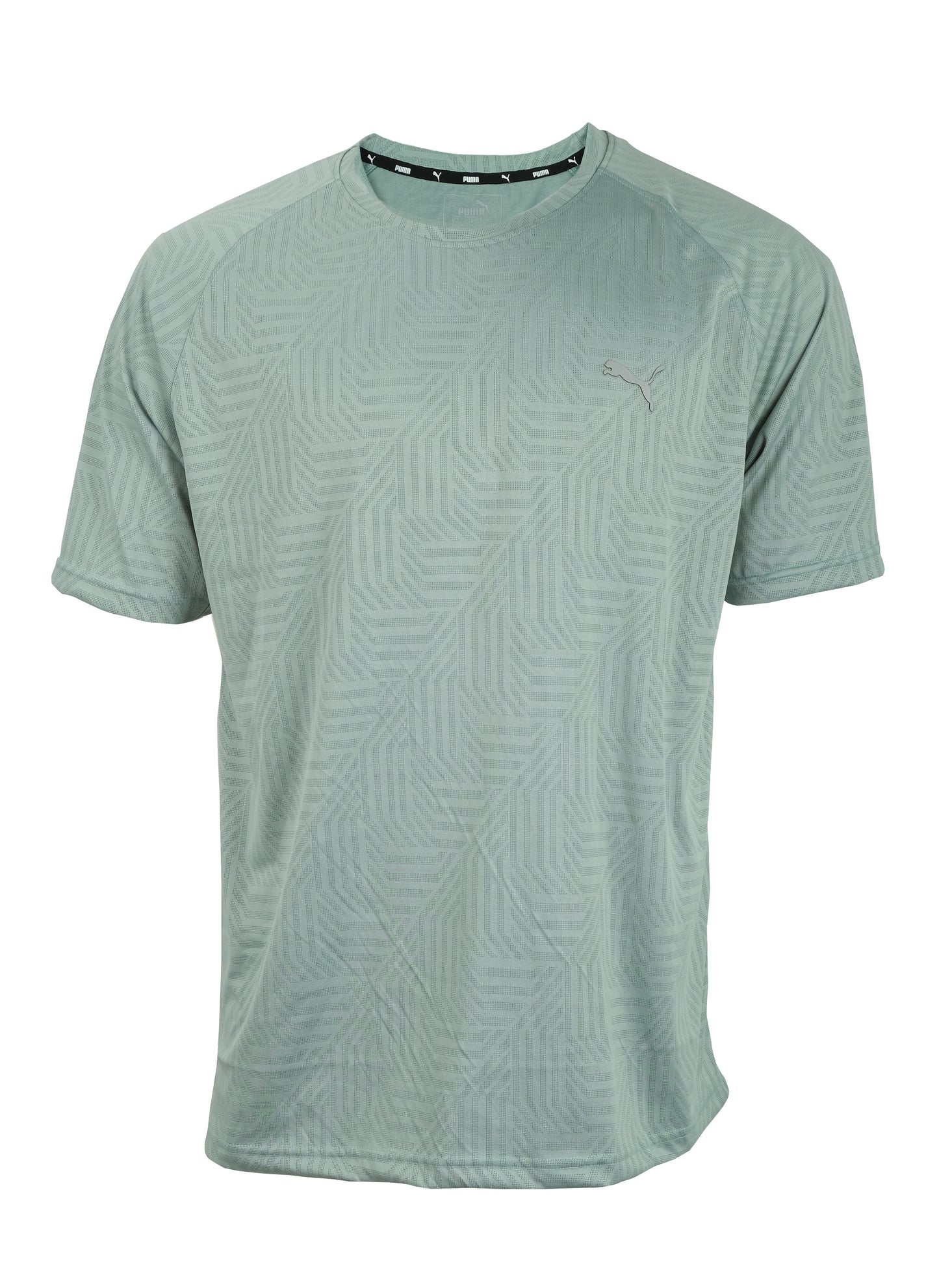 PUMA Olive Geometric Pattern Performance Crewneck T-shirt
