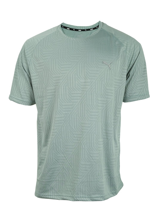 PUMA Olive Geometric Pattern Performance Crewneck T-shirt