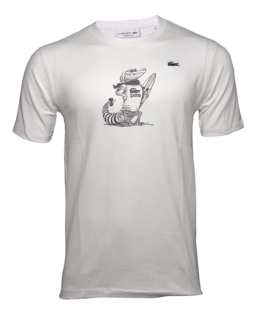 LACOSTE White Classic Fit Surfing Croc Graphic T-shirt