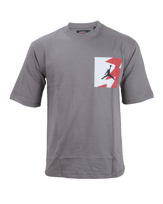 JORDAN Grey Crewneck Red Block Jumpman Graphic T-shirt