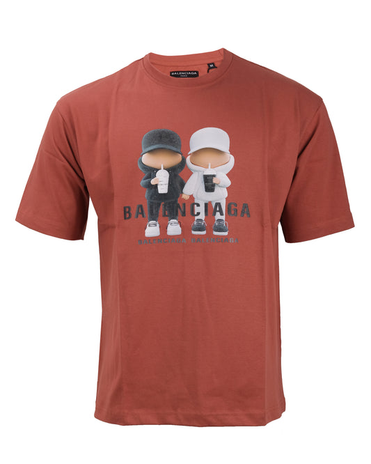 BALENCIAGA Rust Brown Cartoon Graphic Friends Short Sleeve T-shirt