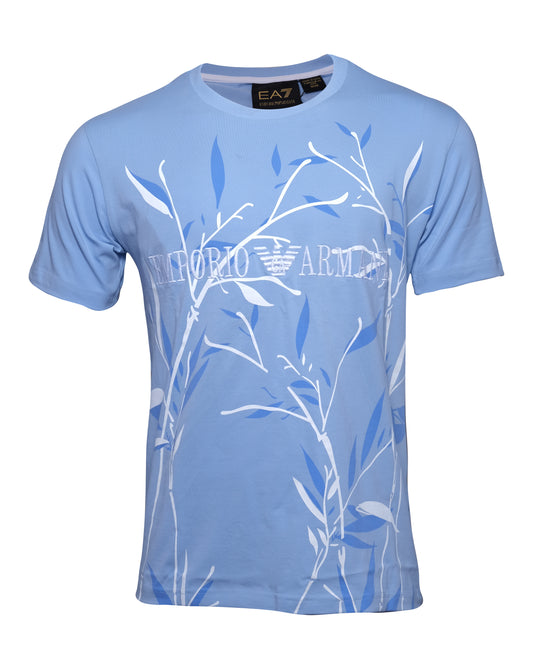 EMPORIO ARMANI EA7 Sky Blue Botanical Print Short Sleeve T-shirt