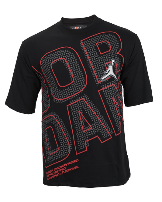 JORDAN Black Red Grid Logo Graphic Short Sleeve T-shirt