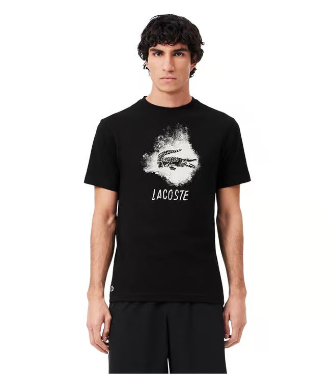 LACOSTE Black Graphic Crocodile Logo T-Shirt
