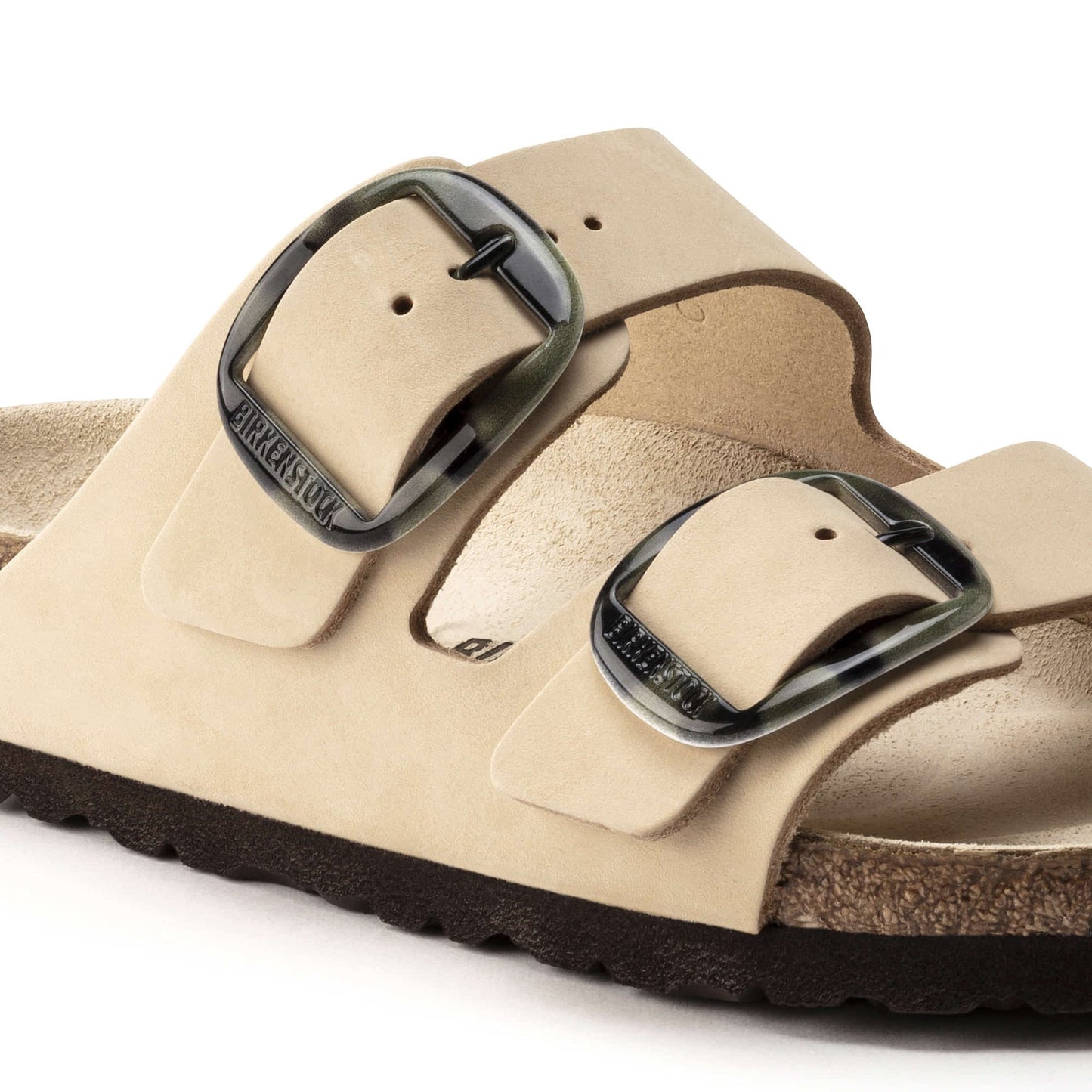 Birkenstock Arizona Big Buckle Nubuck Leather Sandal Beige Black