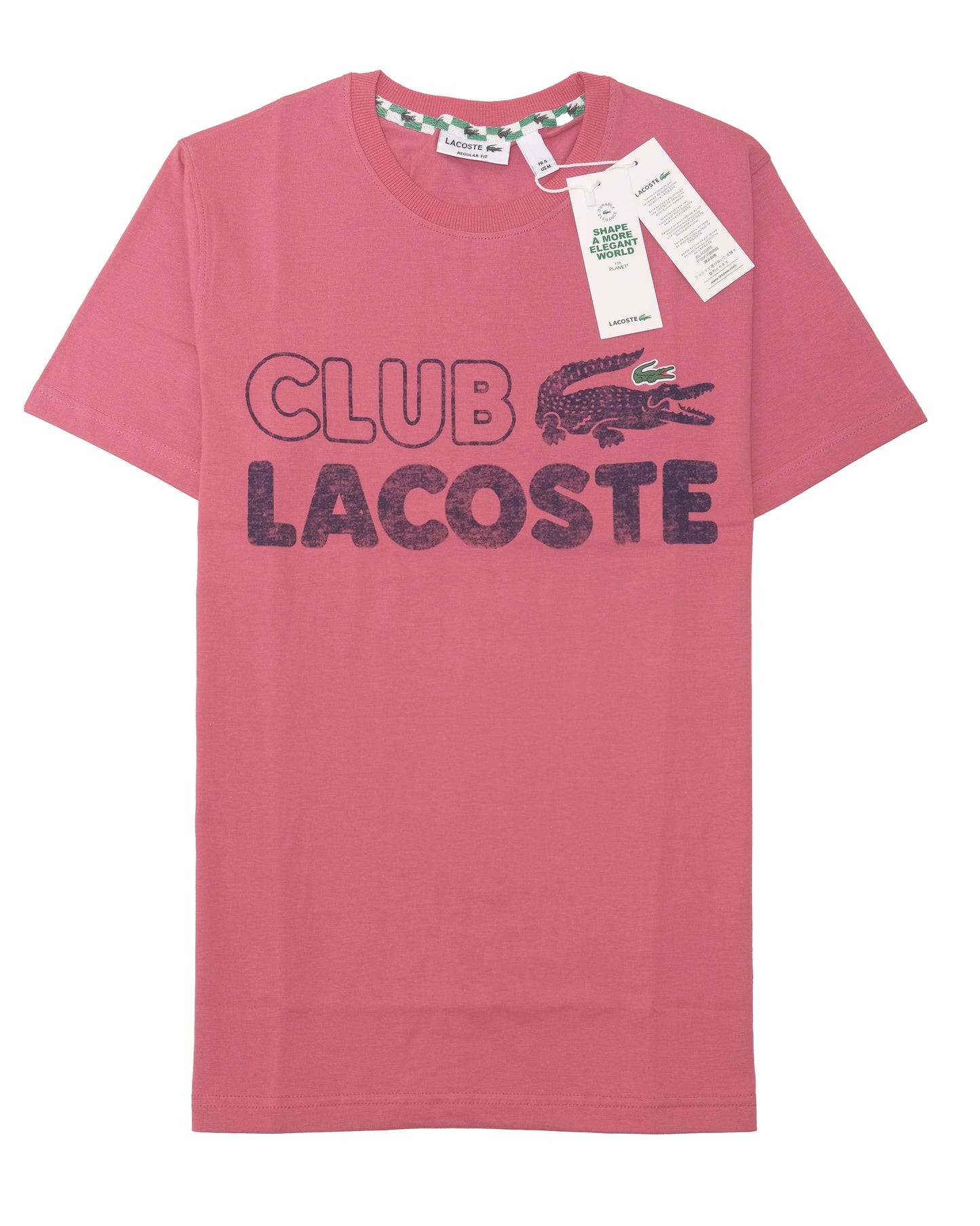 LACOSTE Club Pink Graphic Croc Logo Crew Neck T-shirt