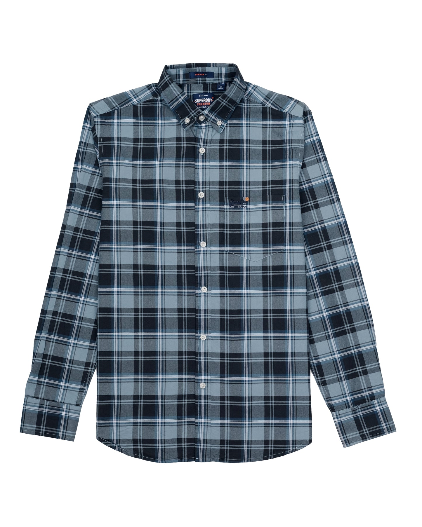 SUPERDRY Blue Black Checked Flannel Classic Long Sleeve Shirt