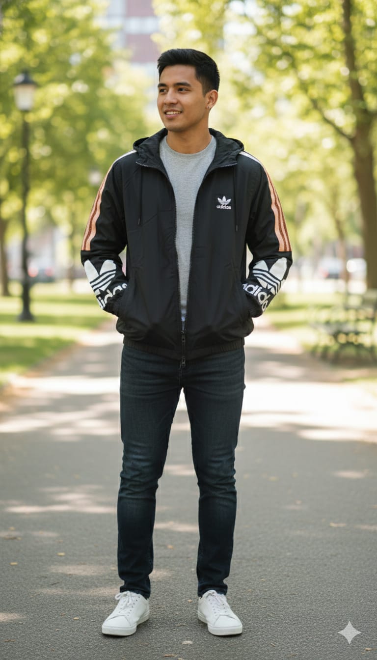 Adidas Classic Windbreaker Jacket with Iconic Stripes