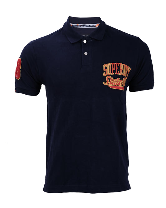 SUPERDRY Navy Superstate 80s Patch Polo Shirt