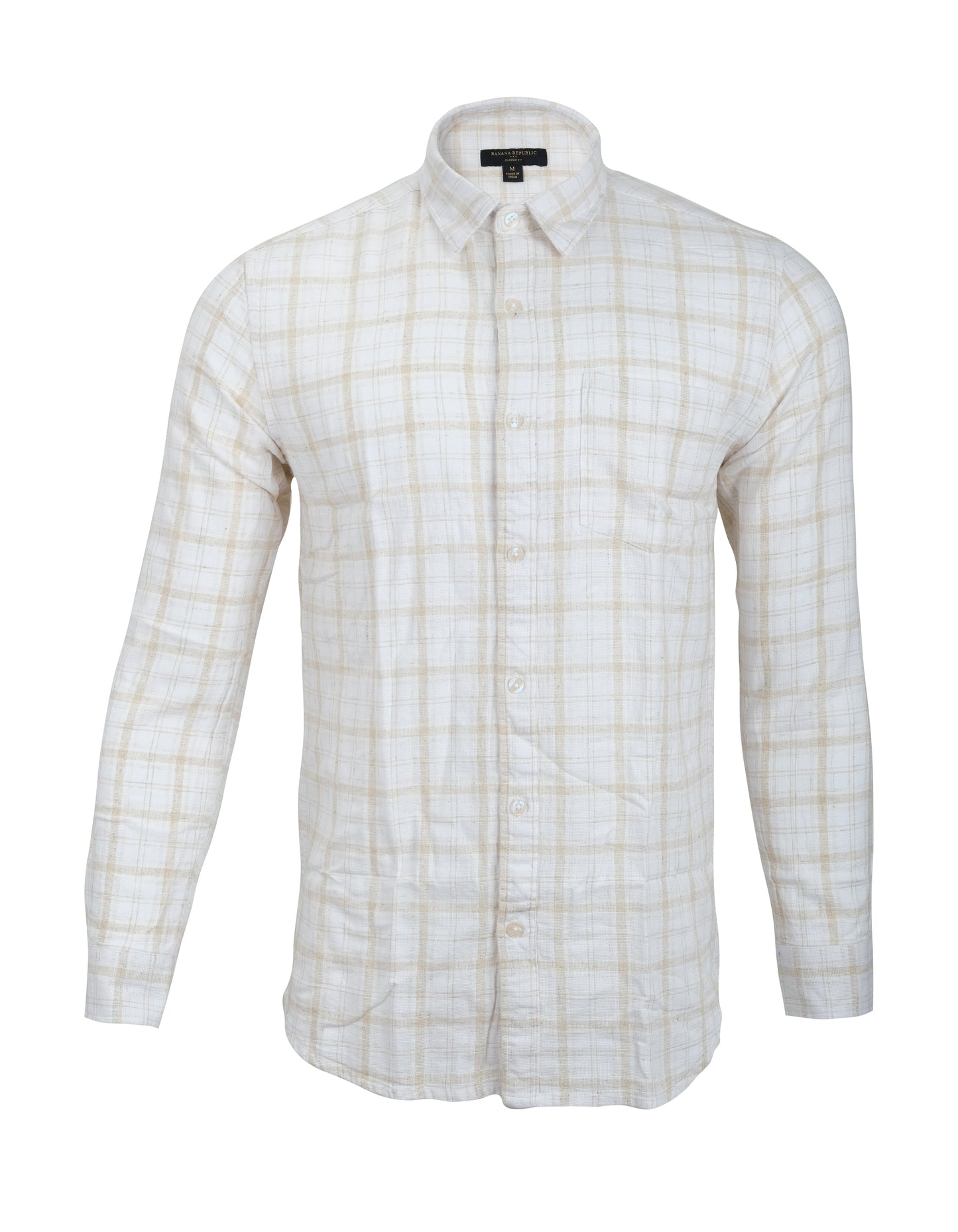 Banana Republic Beige White Long Sleeve Plaid Cotton Shirt