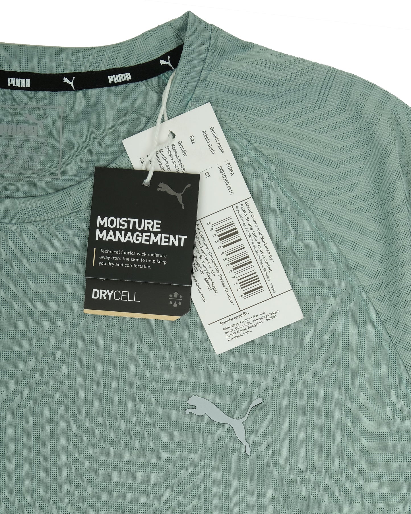 PUMA Olive Geometric Pattern Performance Crewneck T-shirt
